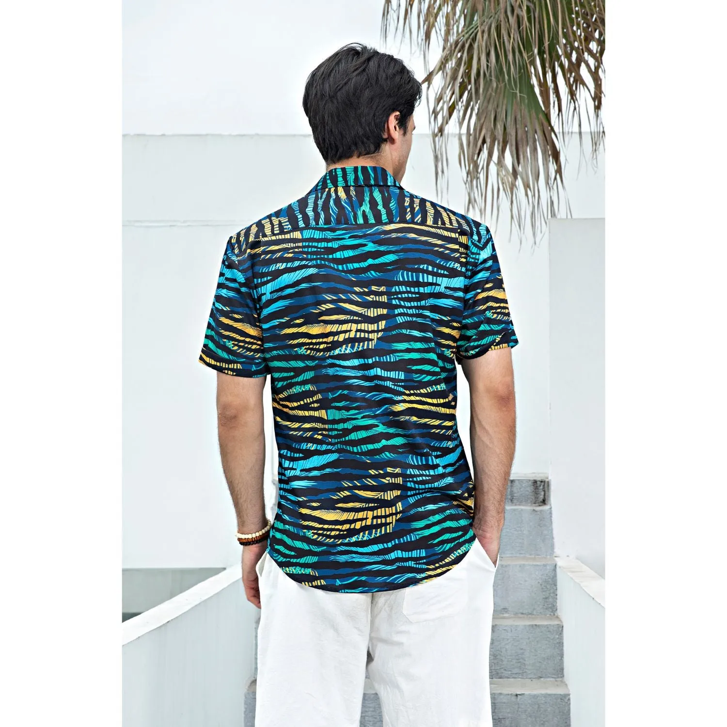 Hawaiian Tropical Shirts with Pocket - BLACK/BLUE