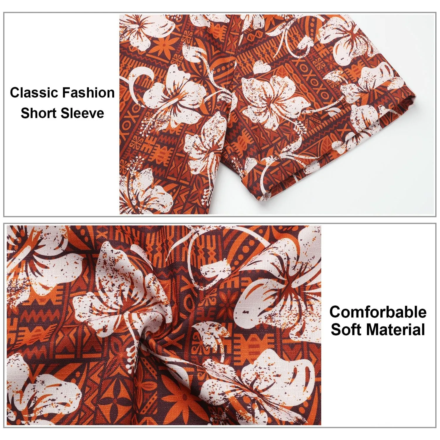 Hawaiian Tropical Shirts with Pocket - ORANGE/WHITE