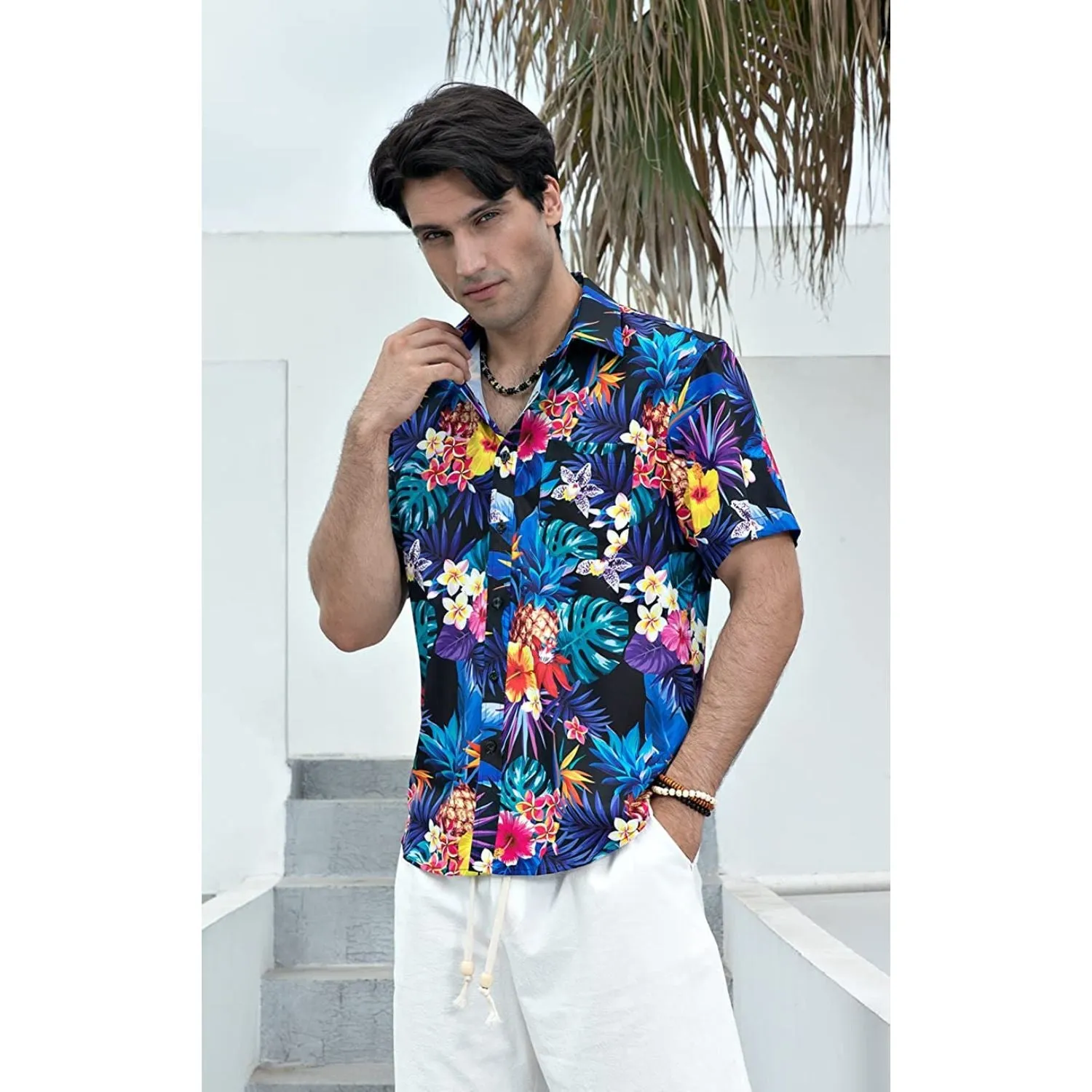 Hawaiian Tropical Shirts with Pocket - Z-BLUE SHIRTS-2