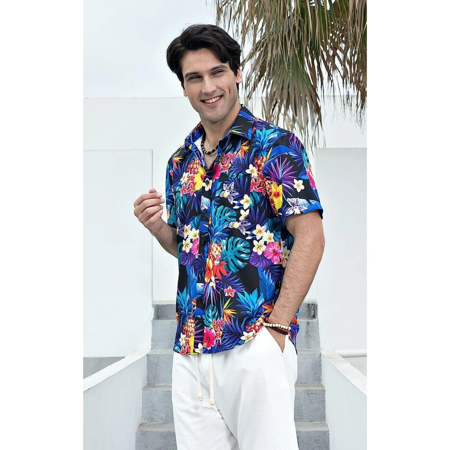 Hawaiian Tropical Shirts with Pocket - Z-BLUE SHIRTS-2