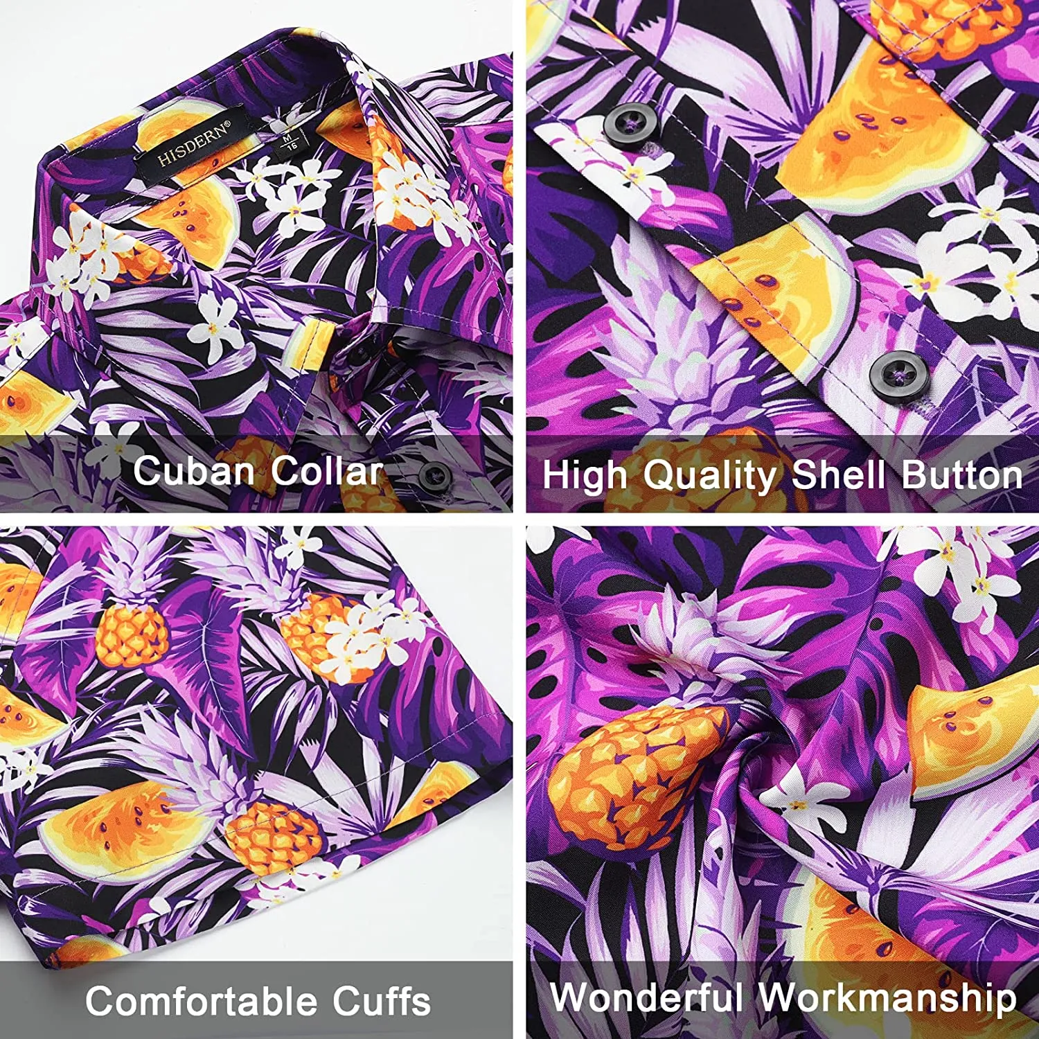 Hawaiian Tropical Shirts with Pocket - Z2-PURPLE