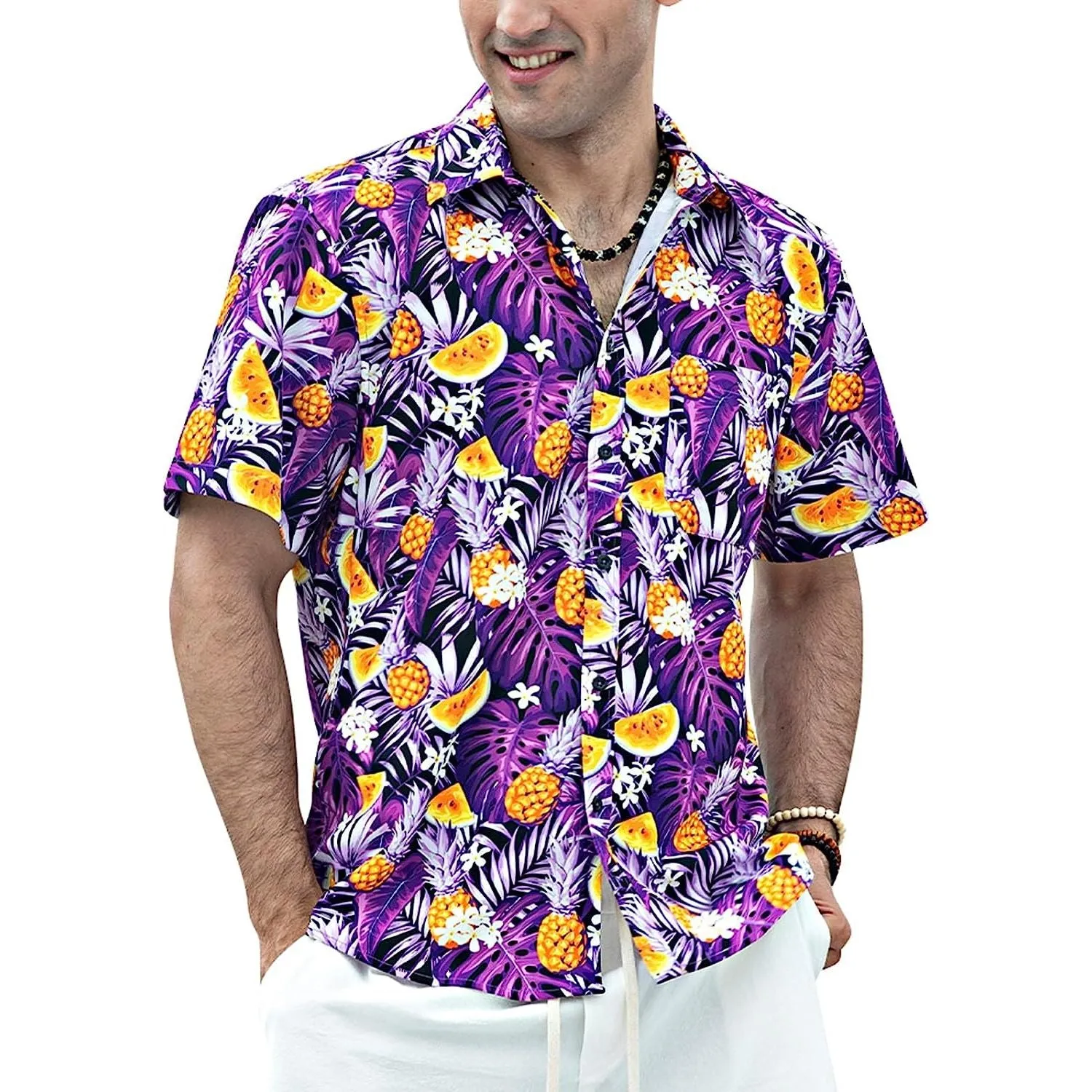 Hawaiian Tropical Shirts with Pocket - Z2-PURPLE