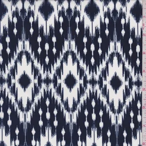 Ink Blue/White Diamond Ikat Challis Fabric