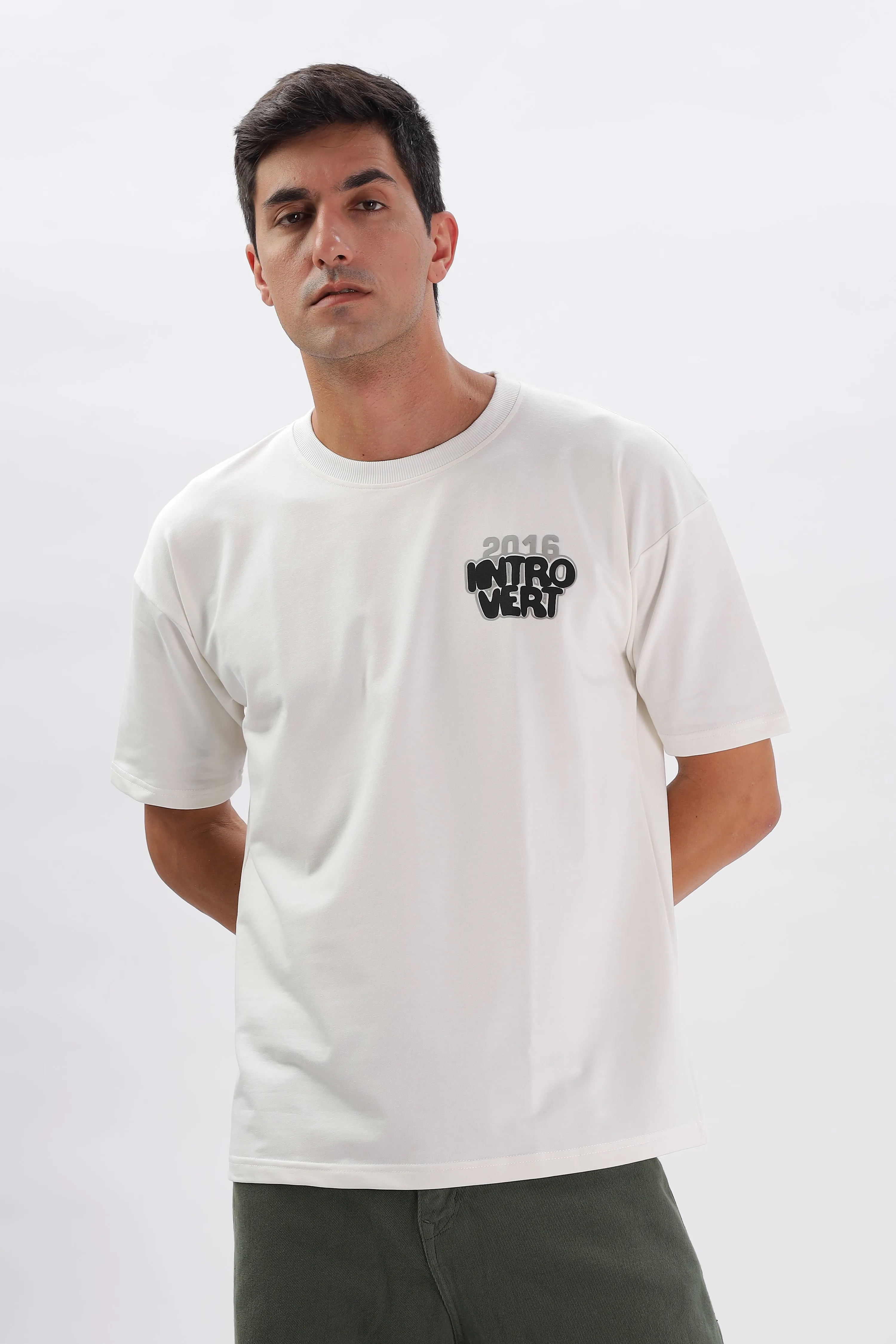 Introvert Vibes Drop Shoulder T-Shirt: White