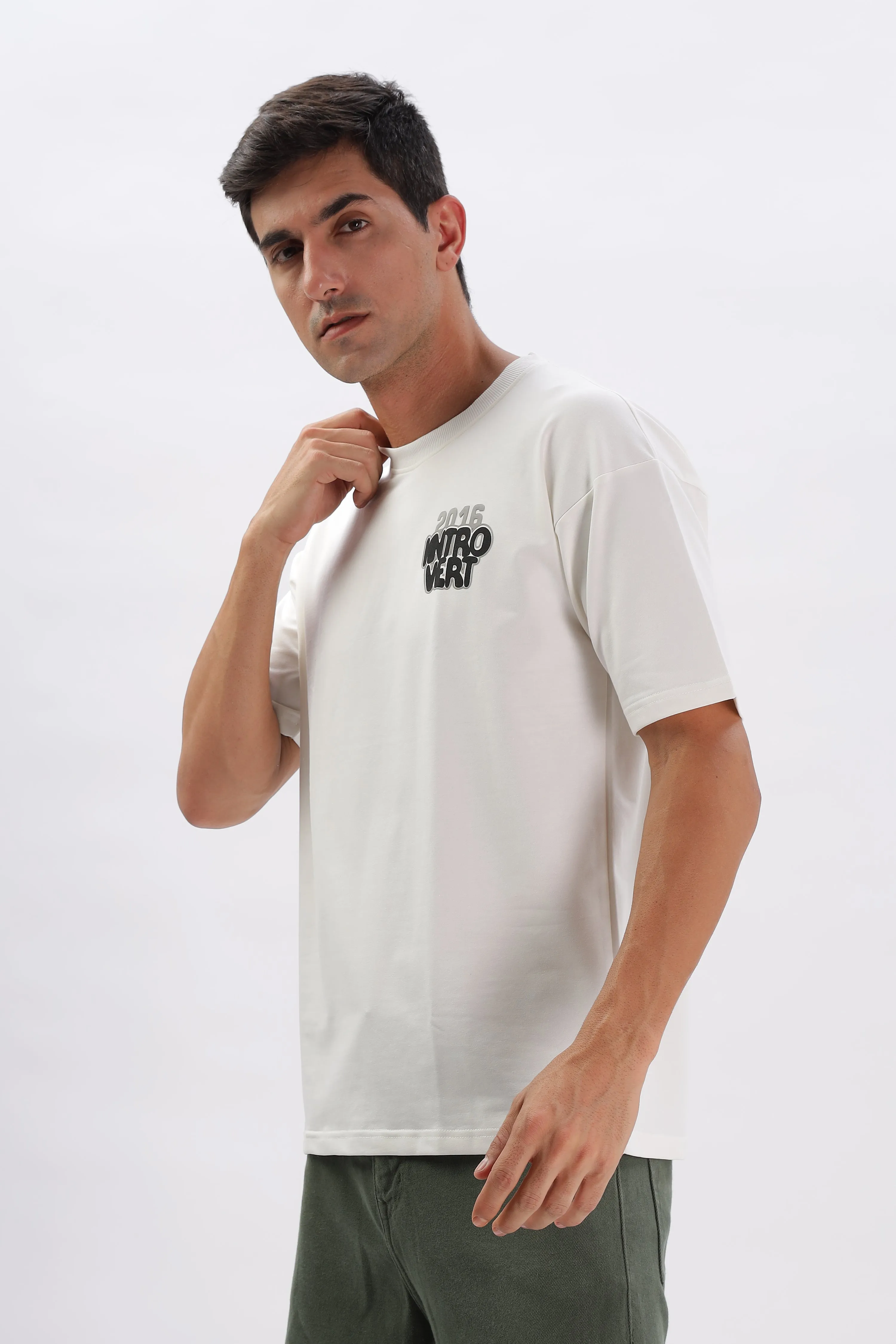 Introvert Vibes Drop Shoulder T-Shirt: White