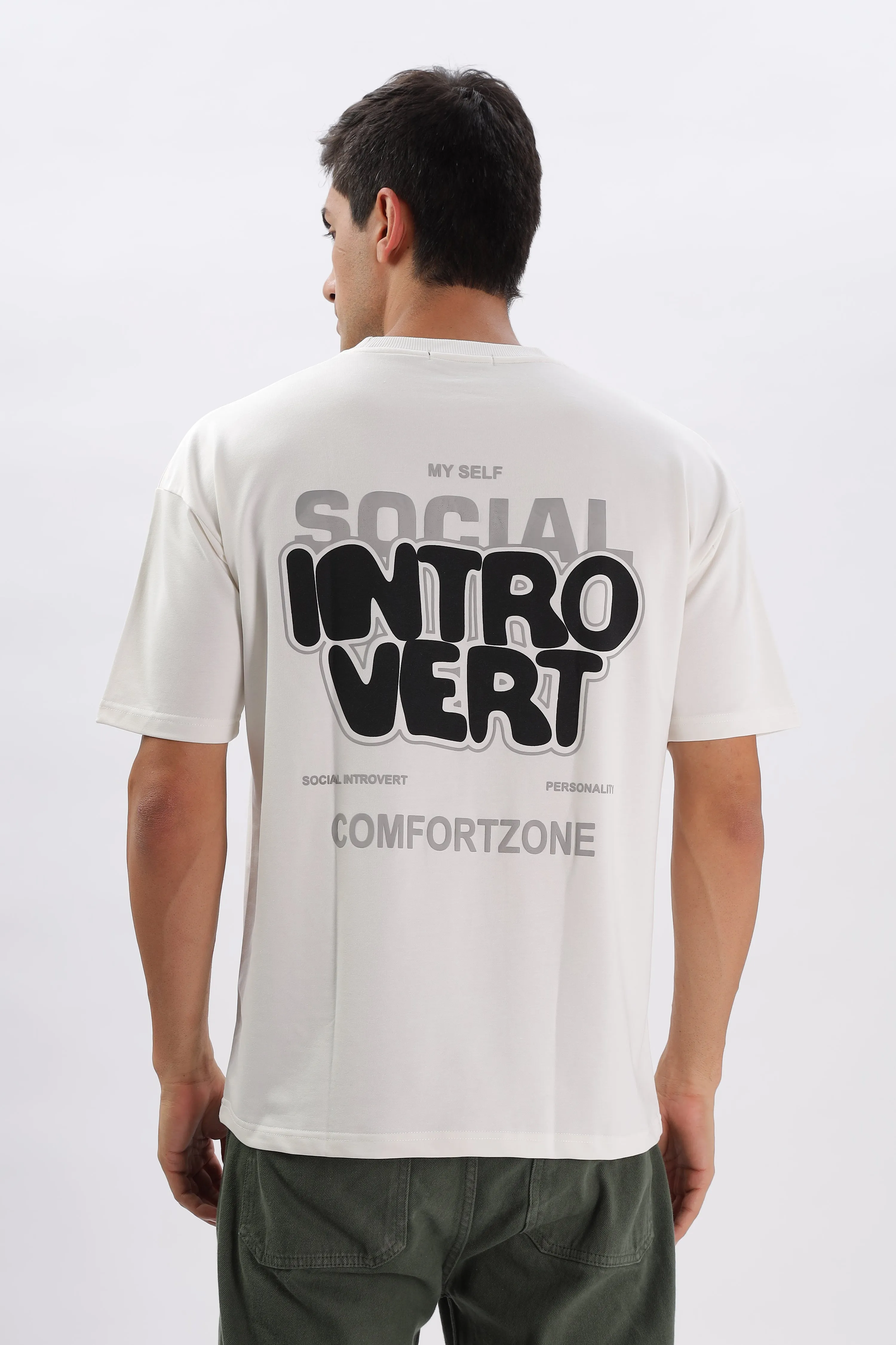 Introvert Vibes Drop Shoulder T-Shirt: White