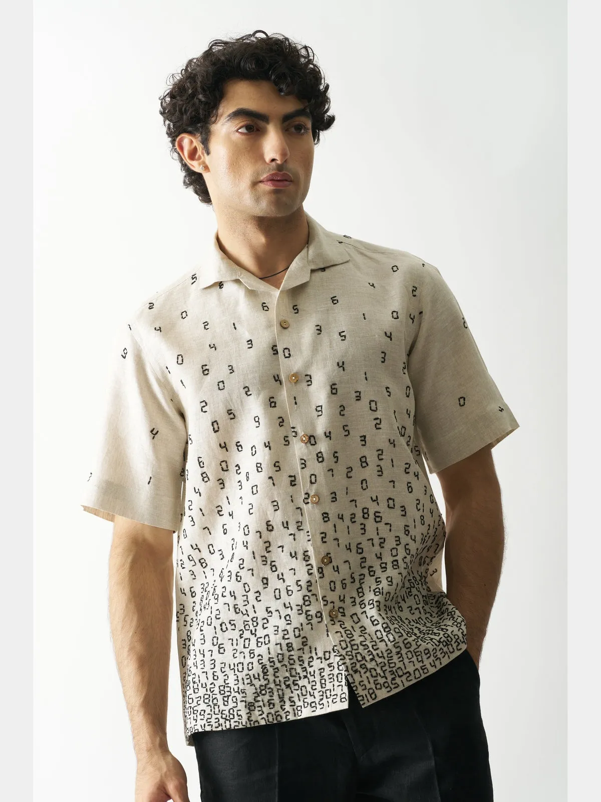 Its All About Numbers - Hand Embroidered Linen Shirt