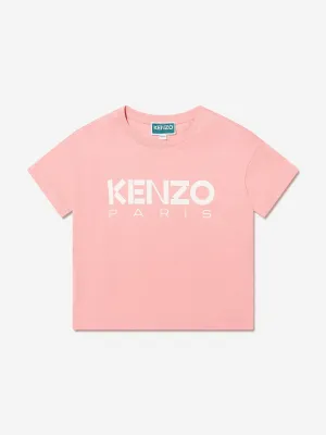 KENZO Girls Organic Cotton Logo Print T-Shirt in Pink