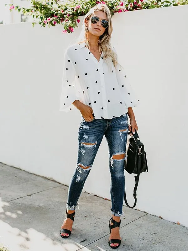 Latest Puff Sleeves Polka-dot Blouses&shirts Tops