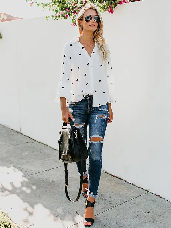 Latest Puff Sleeves Polka-dot Blouses&shirts Tops