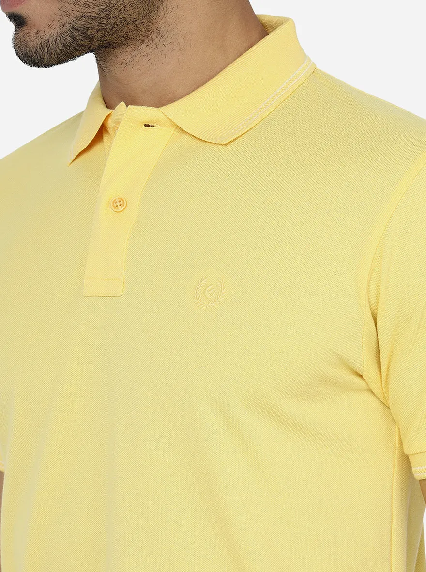 Lemon Yellow Solid Slim Fit Polo T-Shirt | Greenfibre