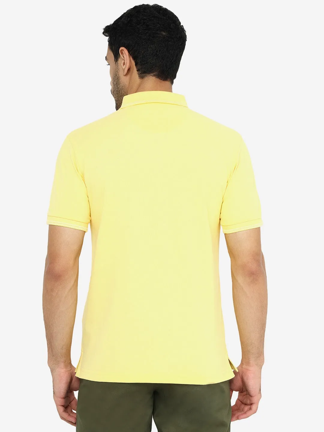 Lemon Yellow Solid Slim Fit Polo T-Shirt | Greenfibre