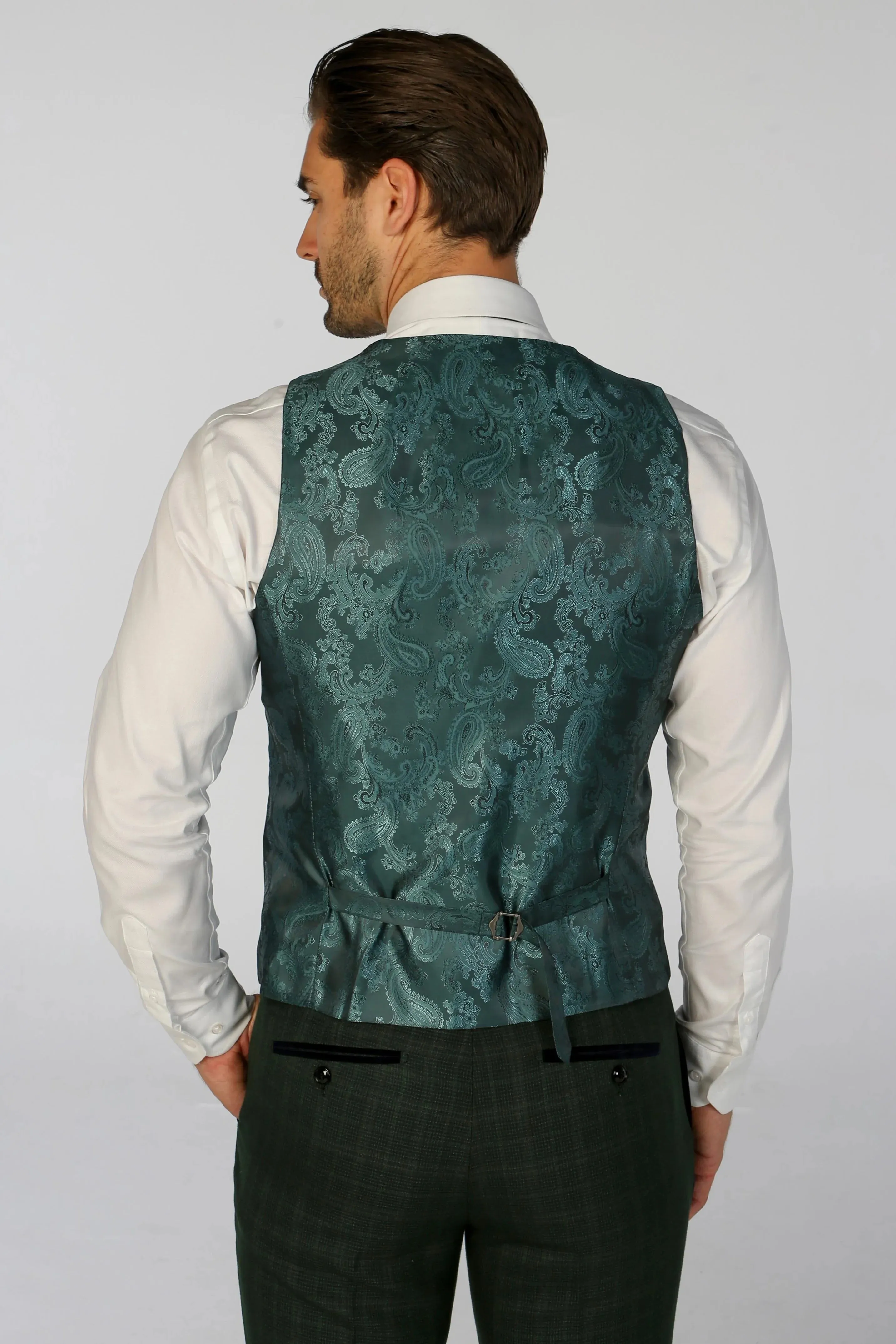 Leo - Men's Green Checked Tailored Fit Waistcoat