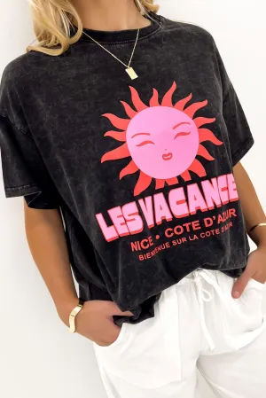 Les Vacances Tee Black Acid Wash