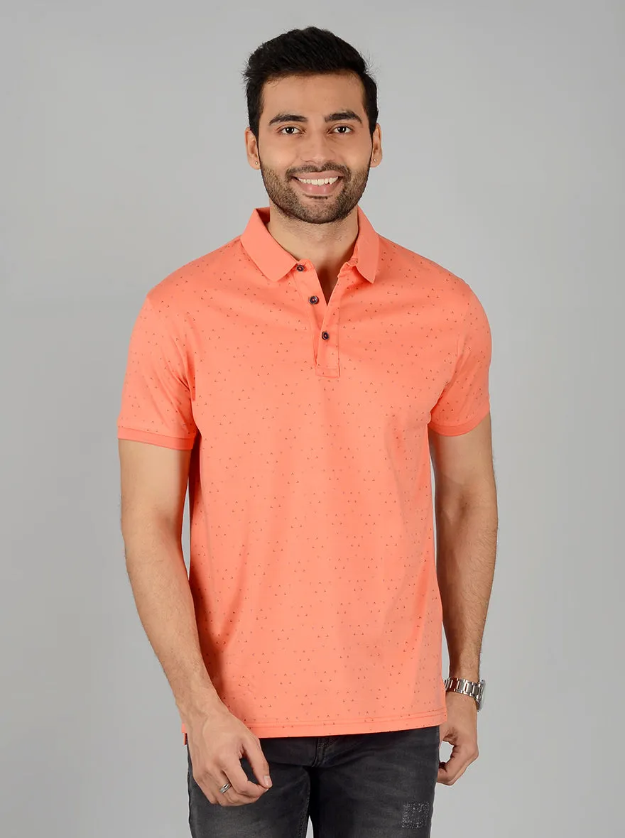 Light Orange Printed Slim Fit Polo T-Shirt | JadeBlue