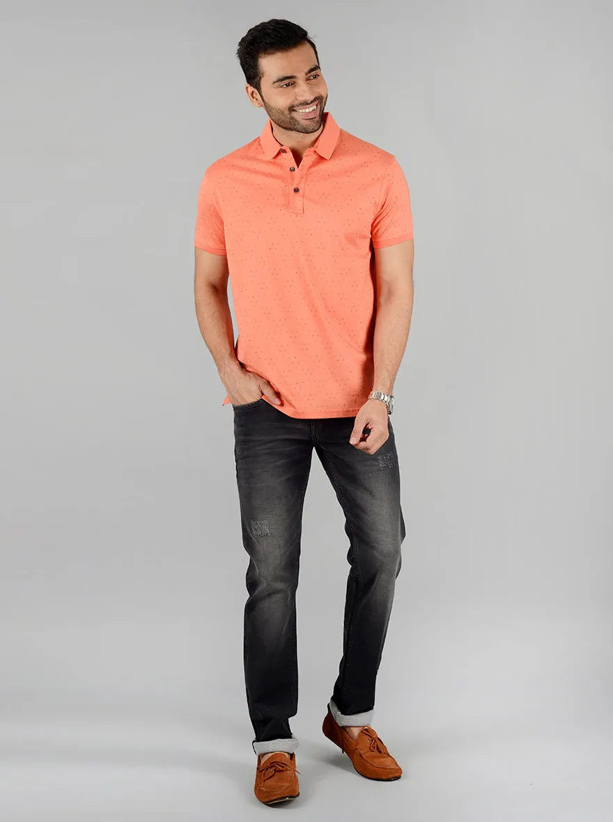 Light Orange Printed Slim Fit Polo T-Shirt | JadeBlue