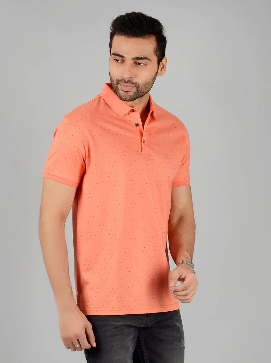 Light Orange Printed Slim Fit Polo T-Shirt | JadeBlue