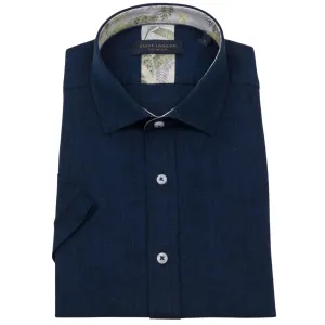 Linen Blend Short Sleeve Shirt - Navy