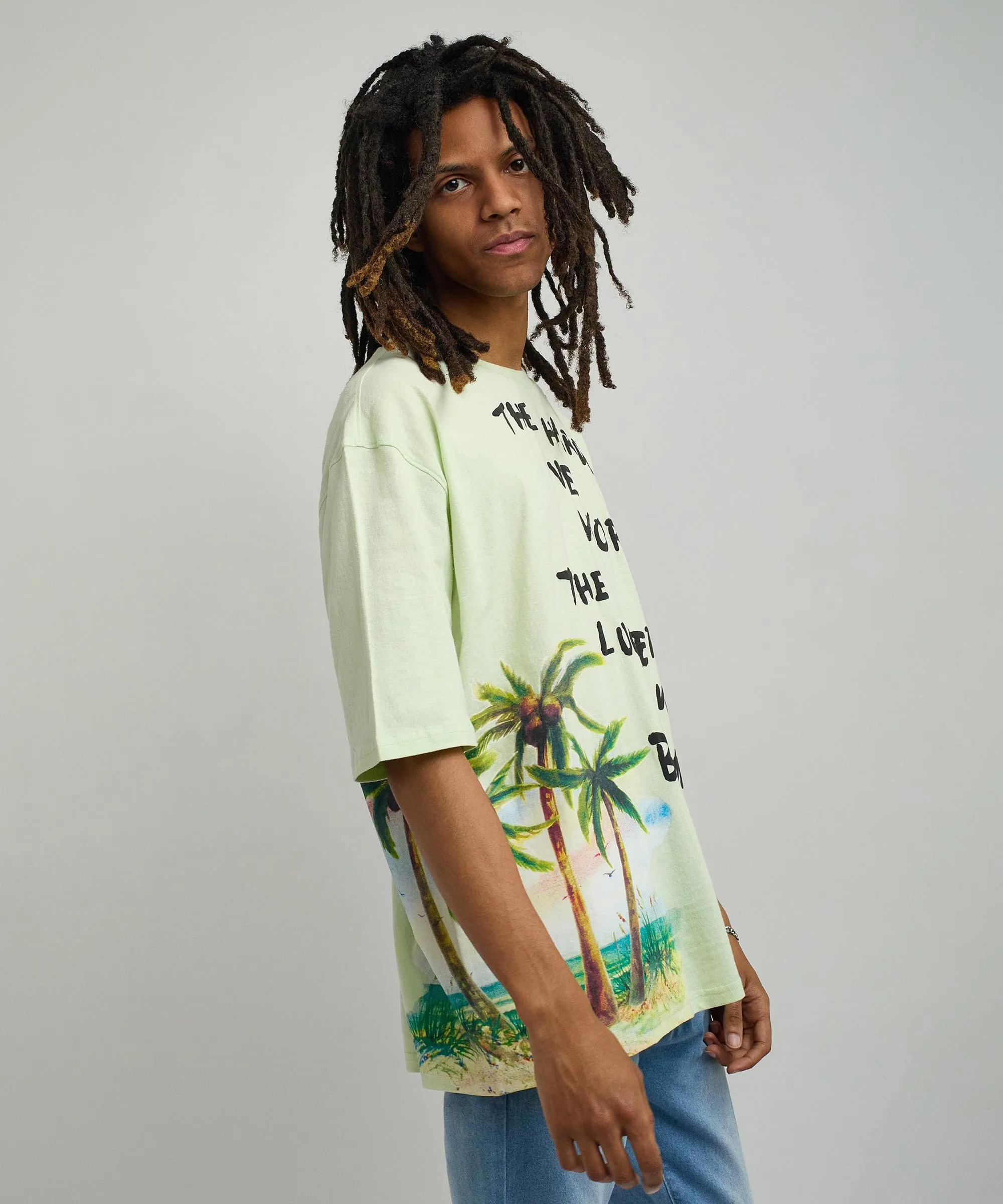 Luckier We Become Oversized Graphic Tee - Olive Green