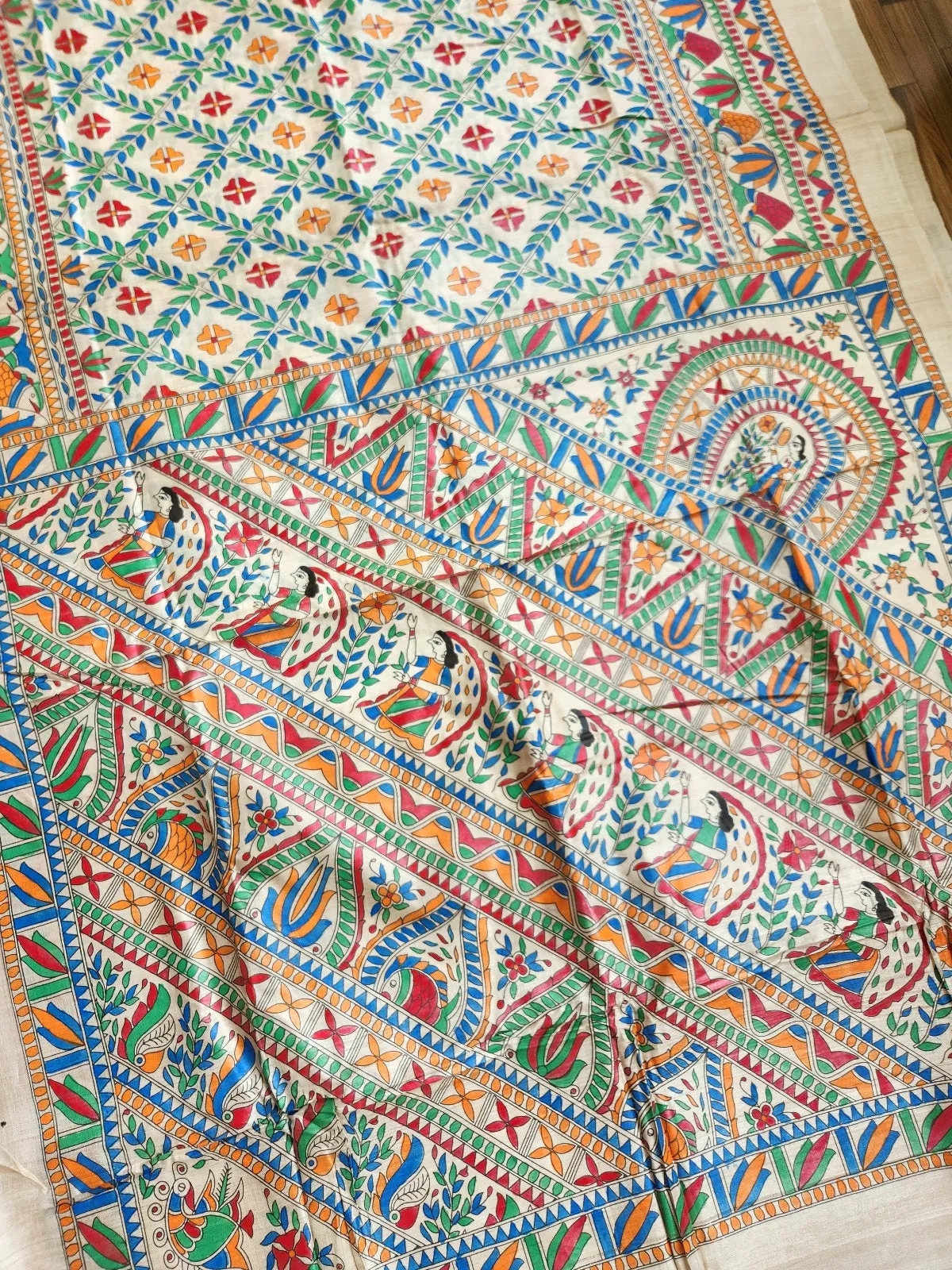 MADHUBANI HANDPAINTED SAREE - BASANT