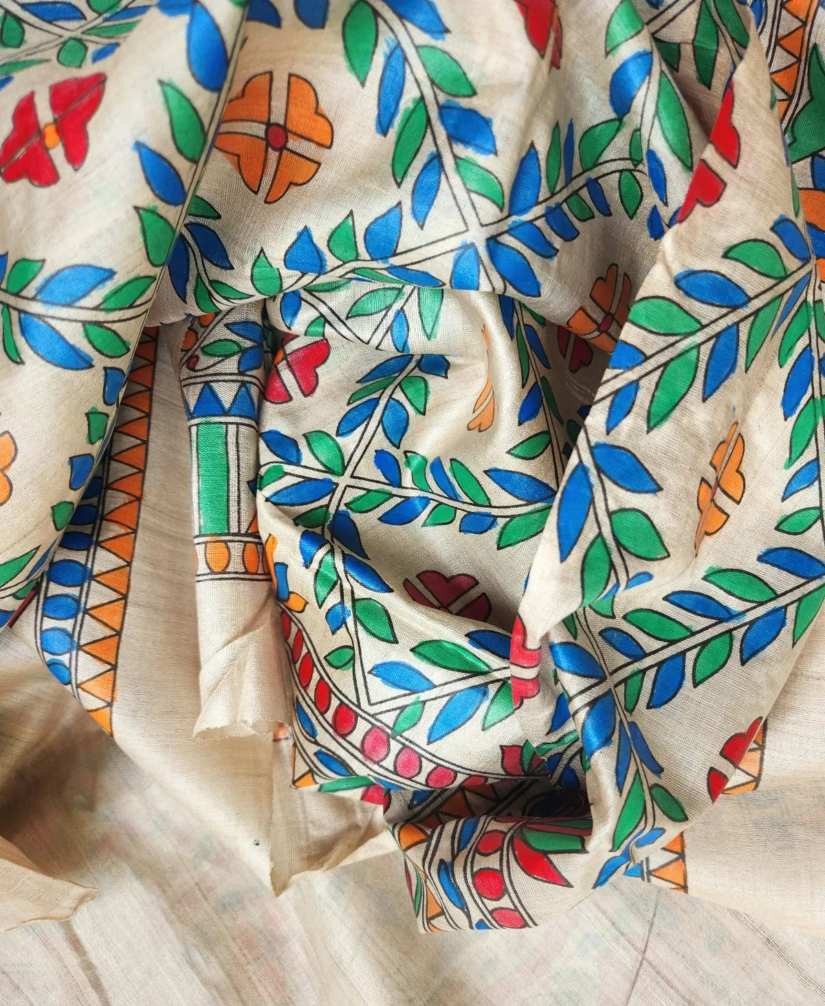 MADHUBANI HANDPAINTED SAREE - BASANT