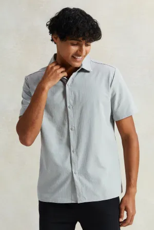 Men Grey Short Sleeved Formal Shirt