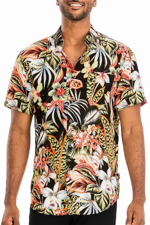 Men's Floral Hawaiian Print Button Down Short Sleeve Shirts