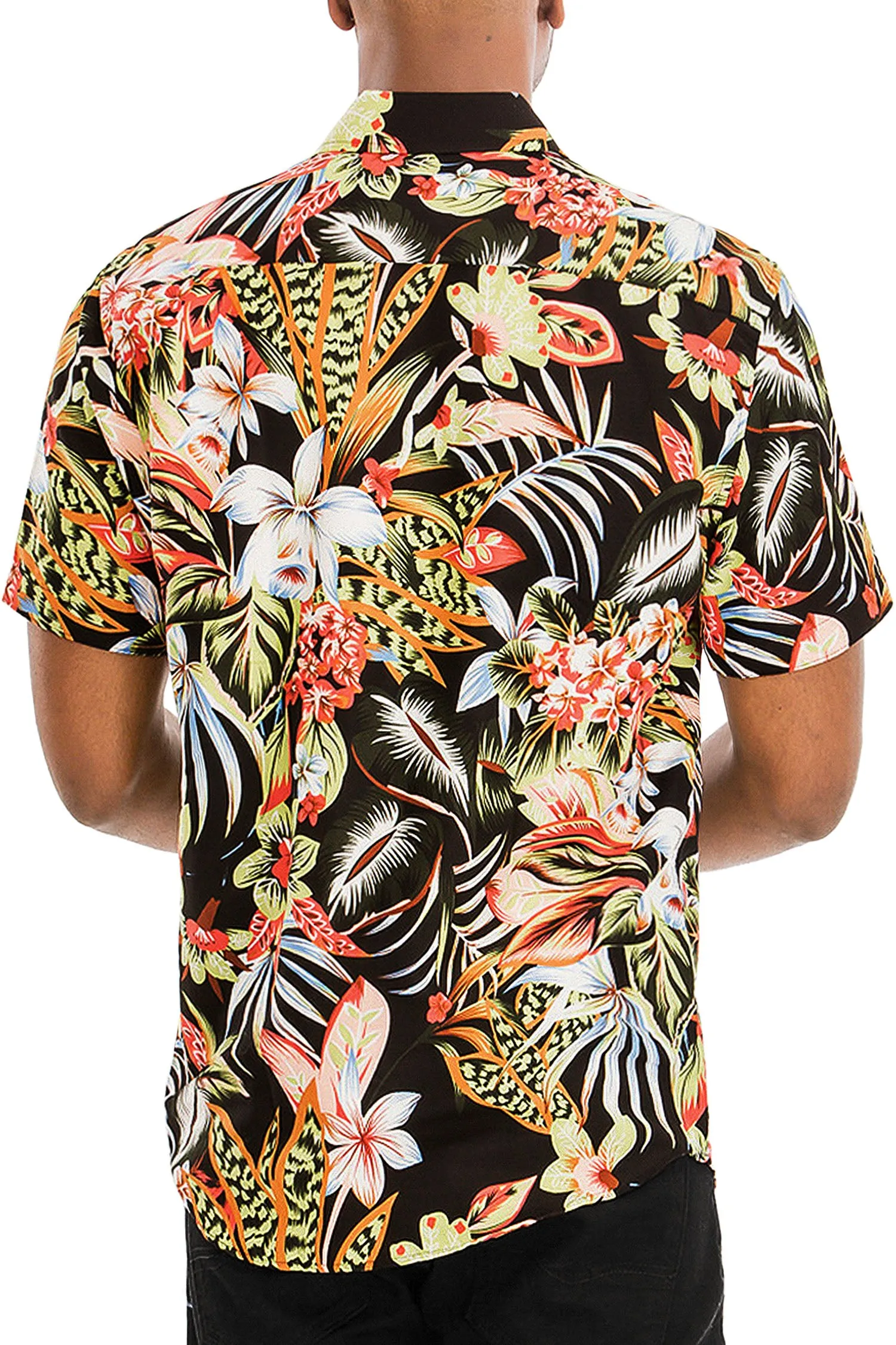 Men's Floral Hawaiian Print Button Down Short Sleeve Shirts