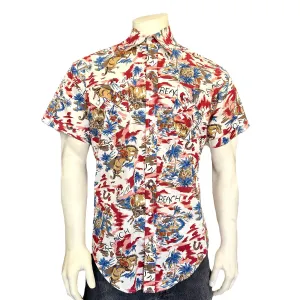 Men’s Red Western Hawaiian Print Short Sleeve Shirt