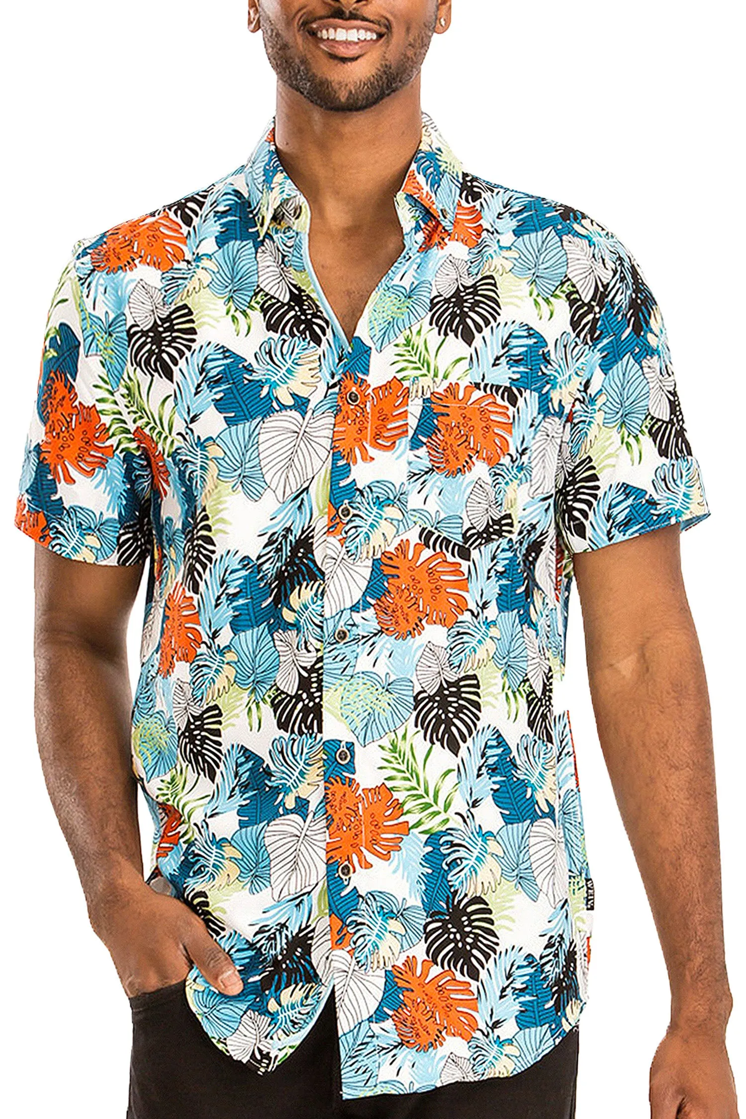 Men's Tropical Print Button Down Short Sleeve Shirts