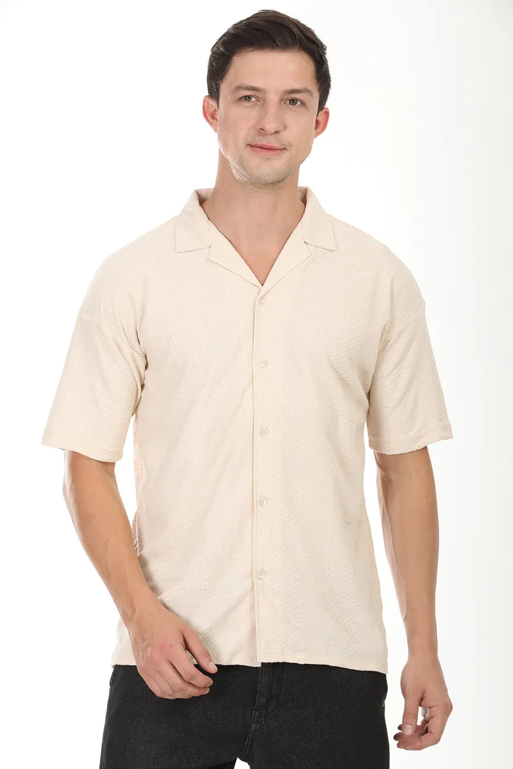 Modern Fit Cuban Collar Shirt - Cream