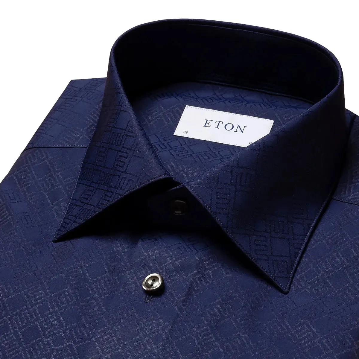 Navy Double-E Print Jacquard Slim Fit Shirt