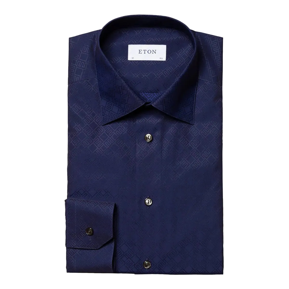 Navy Double-E Print Jacquard Slim Fit Shirt