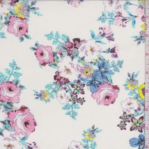 Off White Floral Bouquet Georgette Fabric