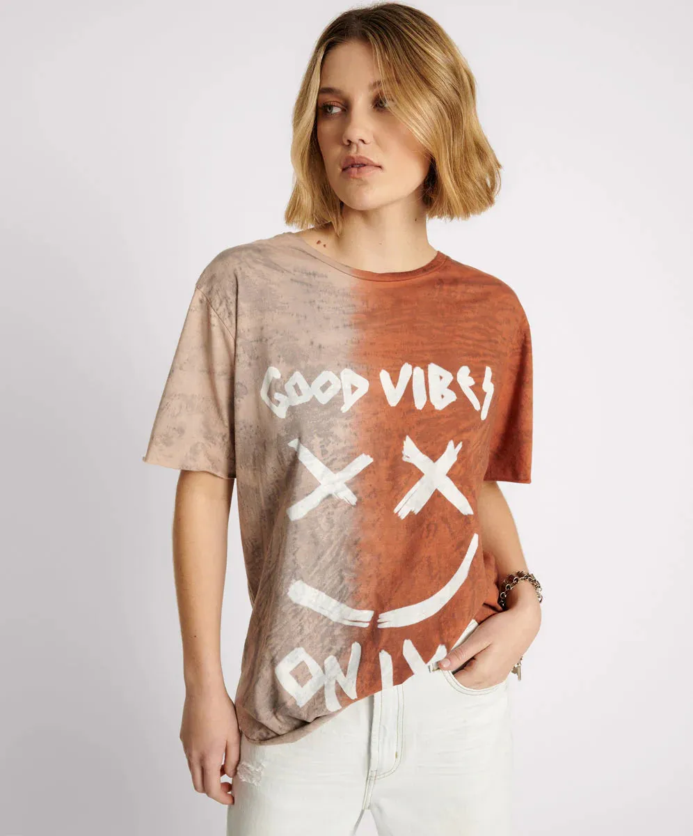 ONE TEASPOON Womens Good Vibes Only Hand Dyed Oversized Tee - Rust