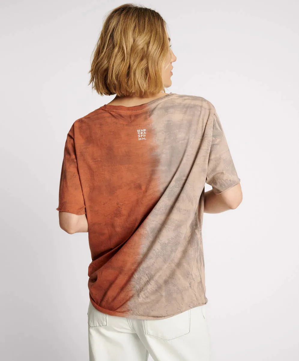 ONE TEASPOON Womens Good Vibes Only Hand Dyed Oversized Tee - Rust