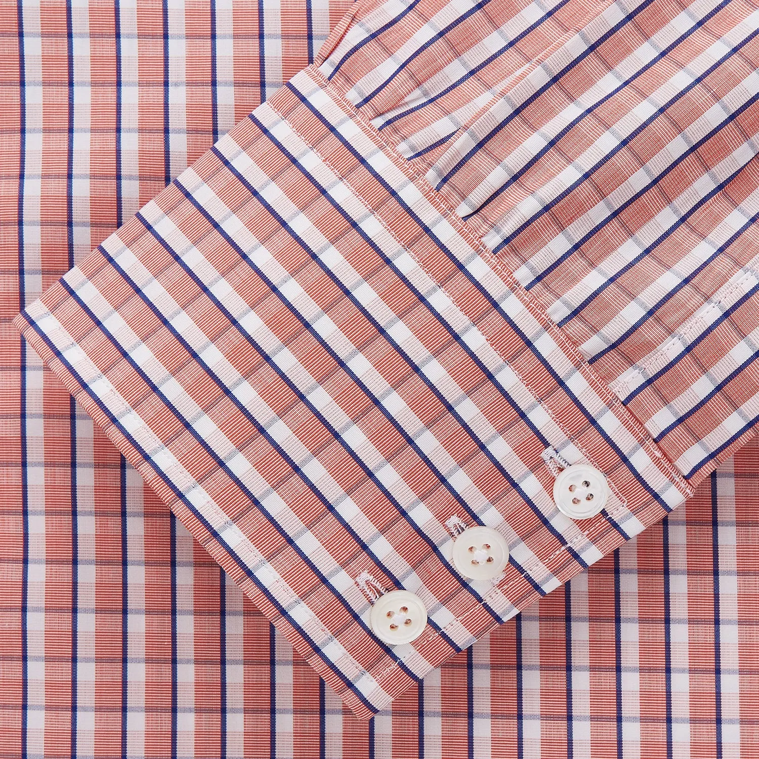 Orange and White Check Cotton Regular Fit Mayfair Shirt