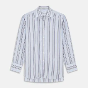 Pale Blue and Yellow Stripe Cotton Regular Fit Mayfair Shirt