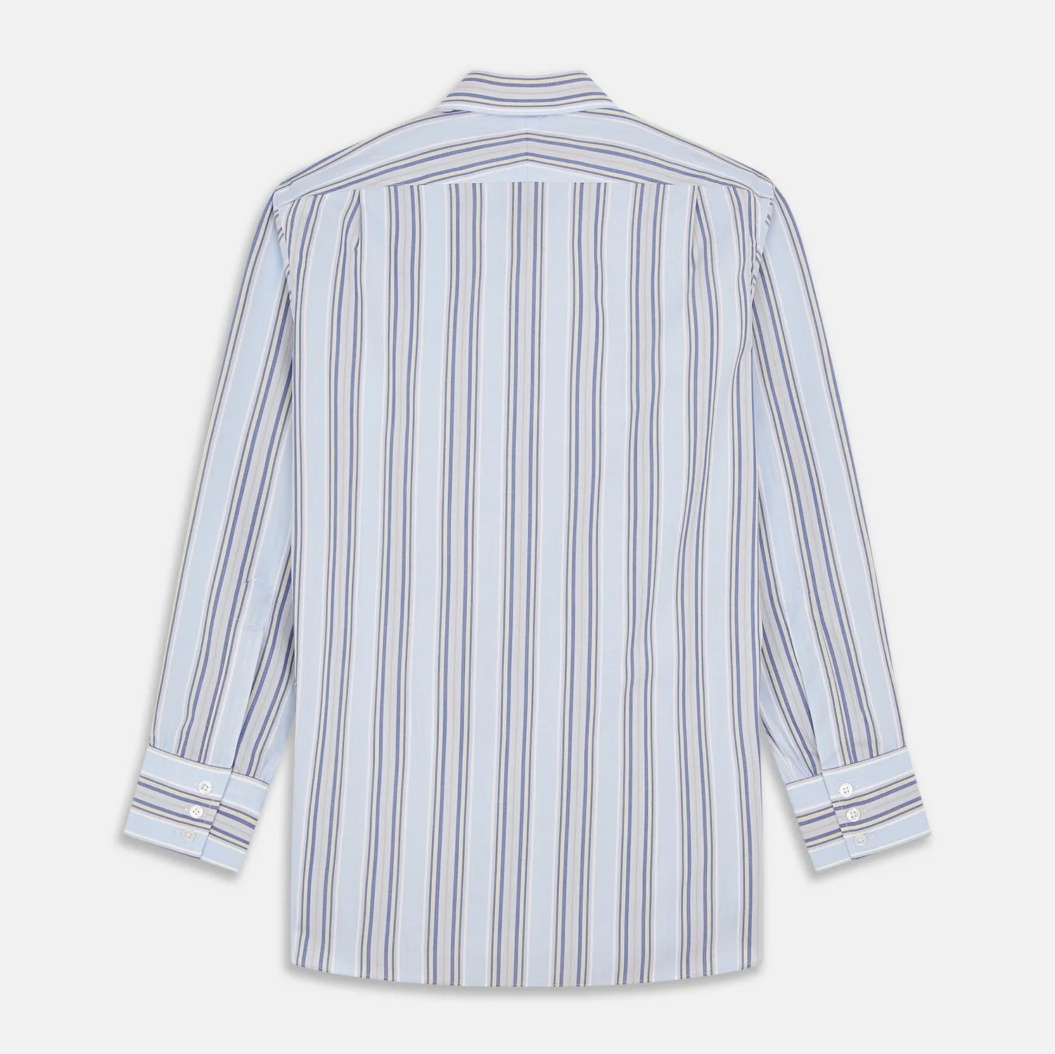 Pale Blue and Yellow Stripe Cotton Regular Fit Mayfair Shirt