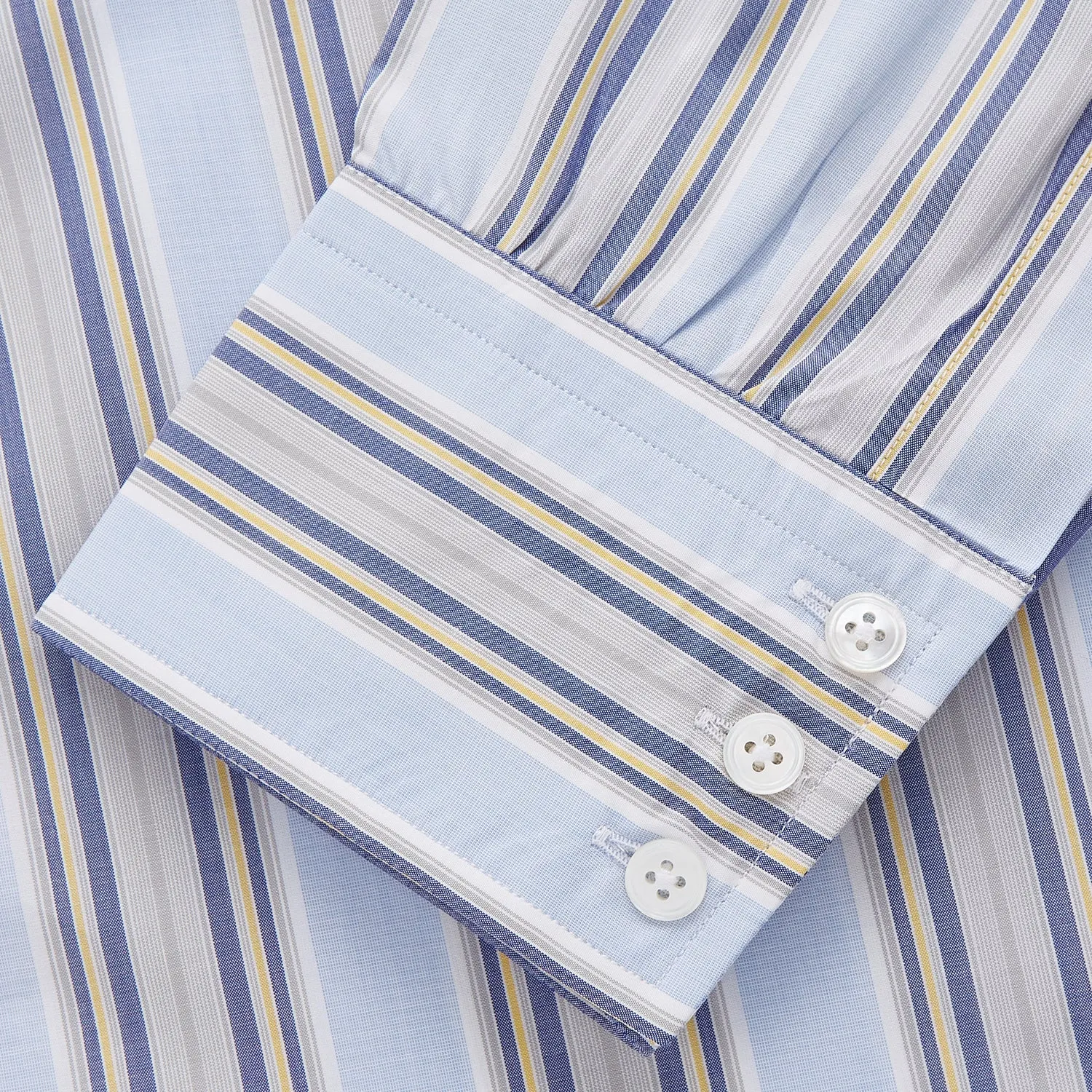 Pale Blue and Yellow Stripe Cotton Regular Fit Mayfair Shirt