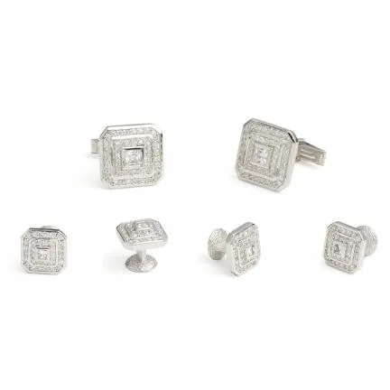 Pave Cubic Zirconia Cufflinks and Studs - Style# FS831CZ