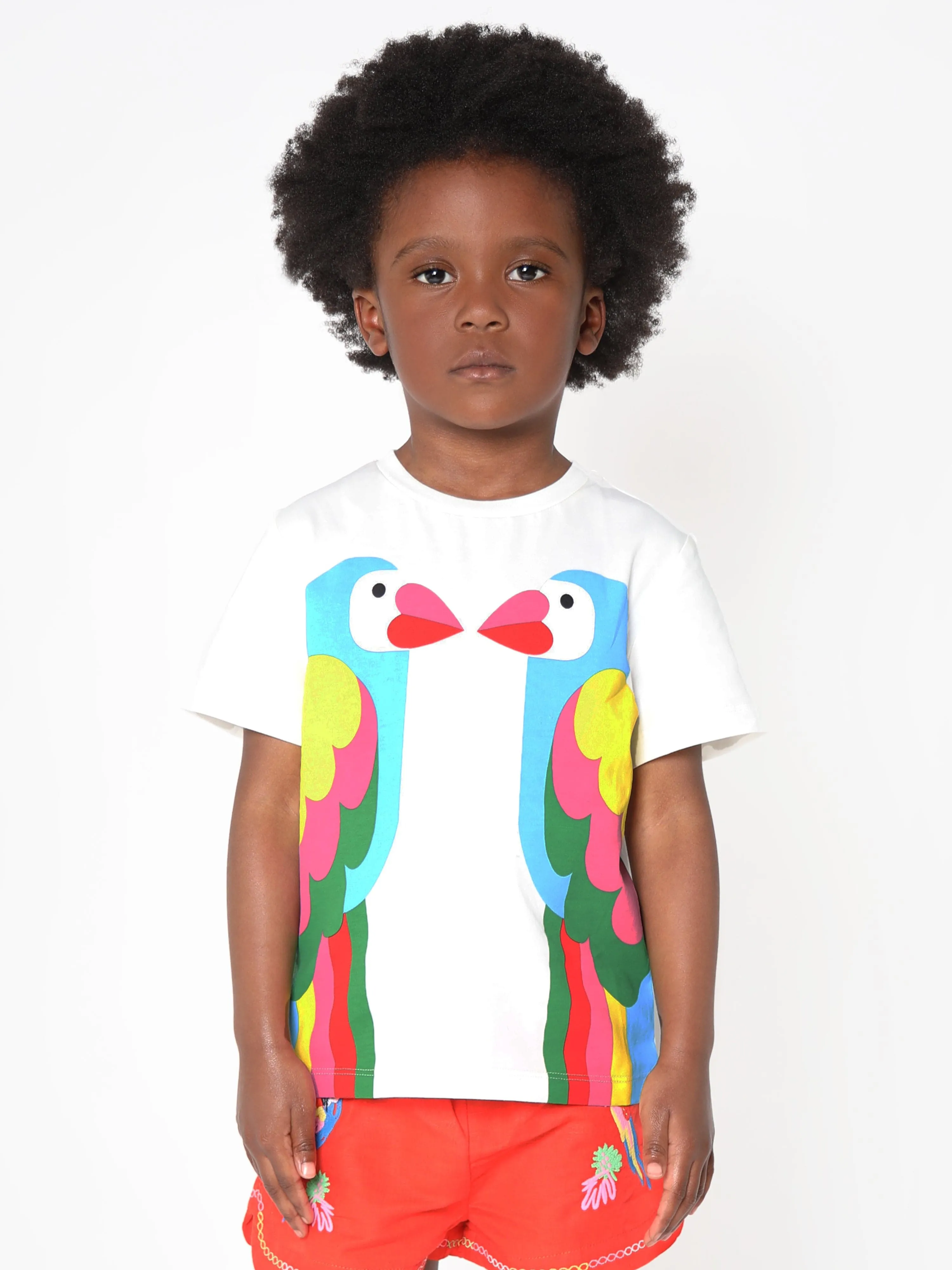 Stella McCartney Girls Parrot Print T-Shirt in Ivory