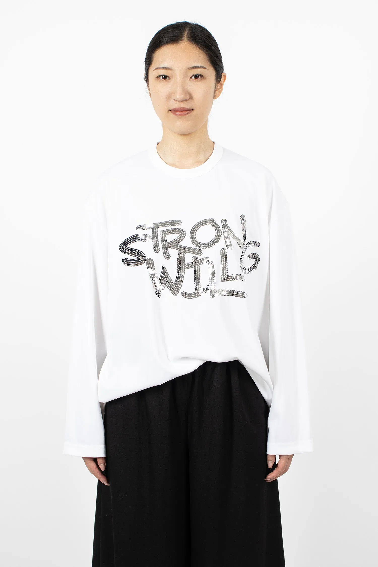 'STRONG WILL' LS T-Shirt White/Silver