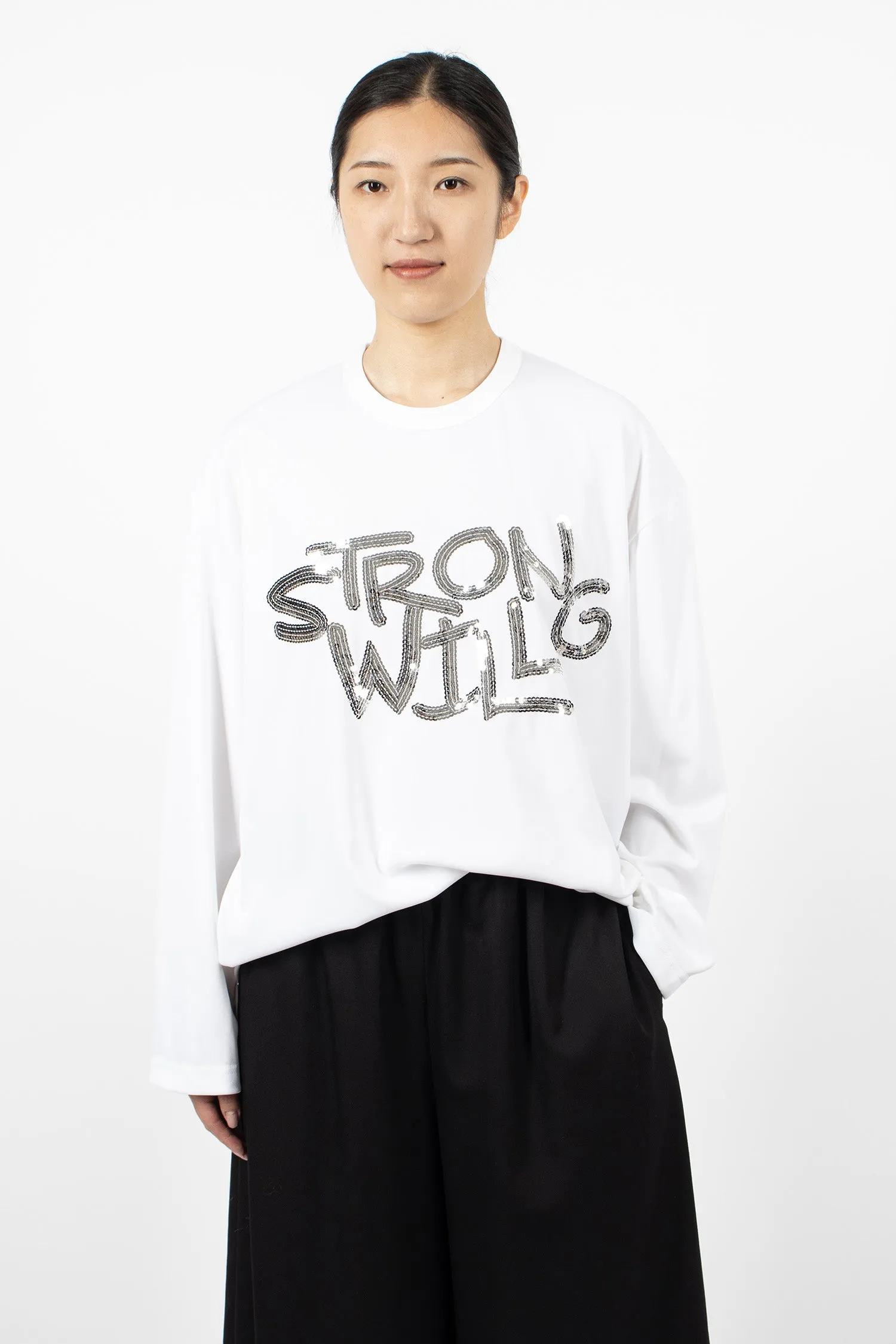 'STRONG WILL' LS T-Shirt White/Silver