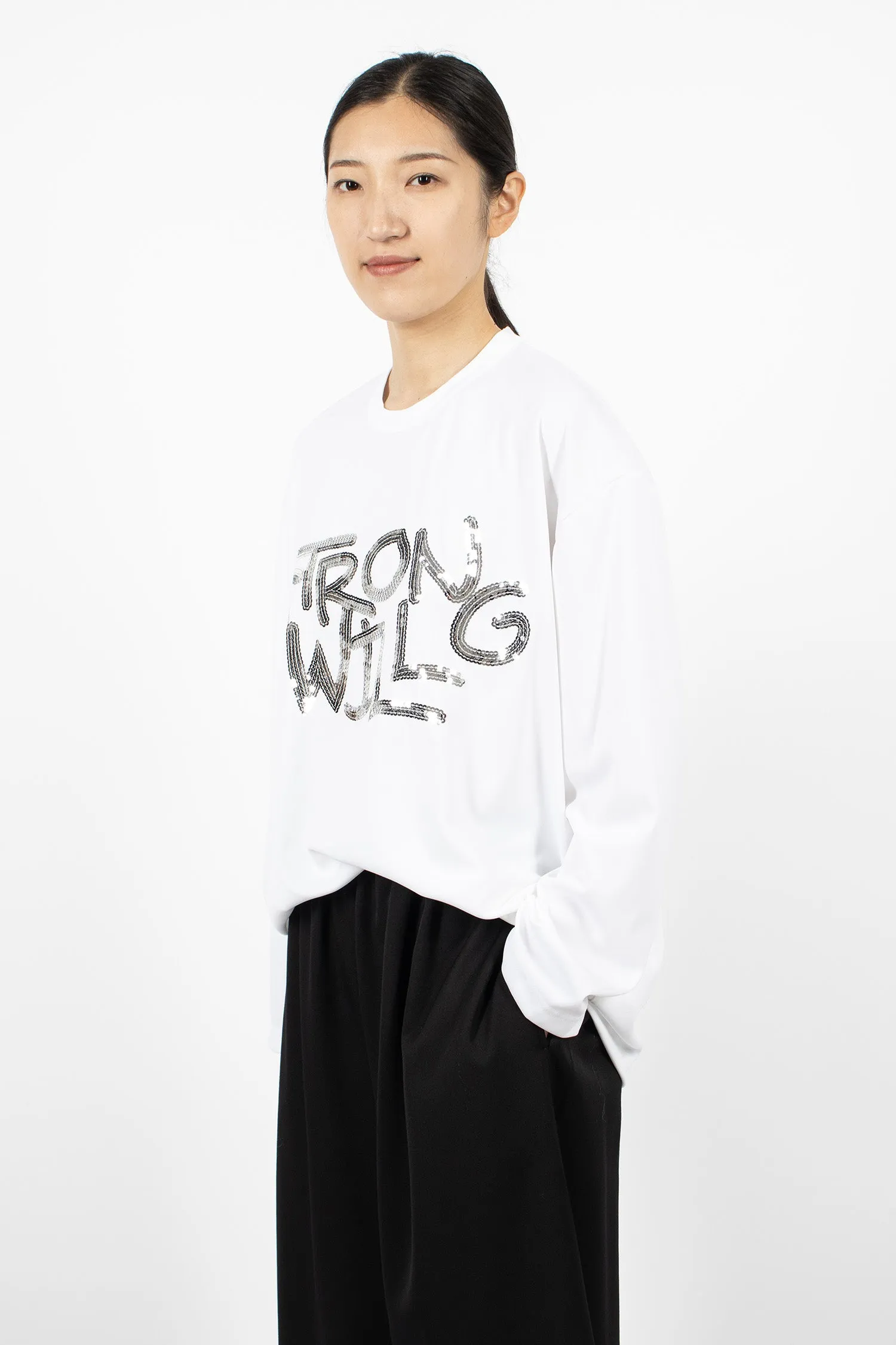 'STRONG WILL' LS T-Shirt White/Silver