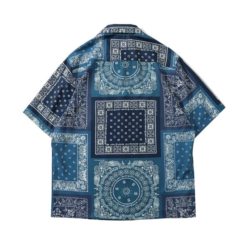 Summer Hawaiian Bandana Shirt Men Short Sleeve Paisley Shirts