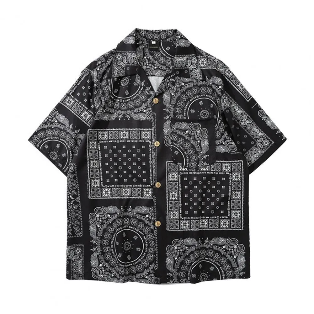 Summer Hawaiian Bandana Shirt Men Short Sleeve Paisley Shirts