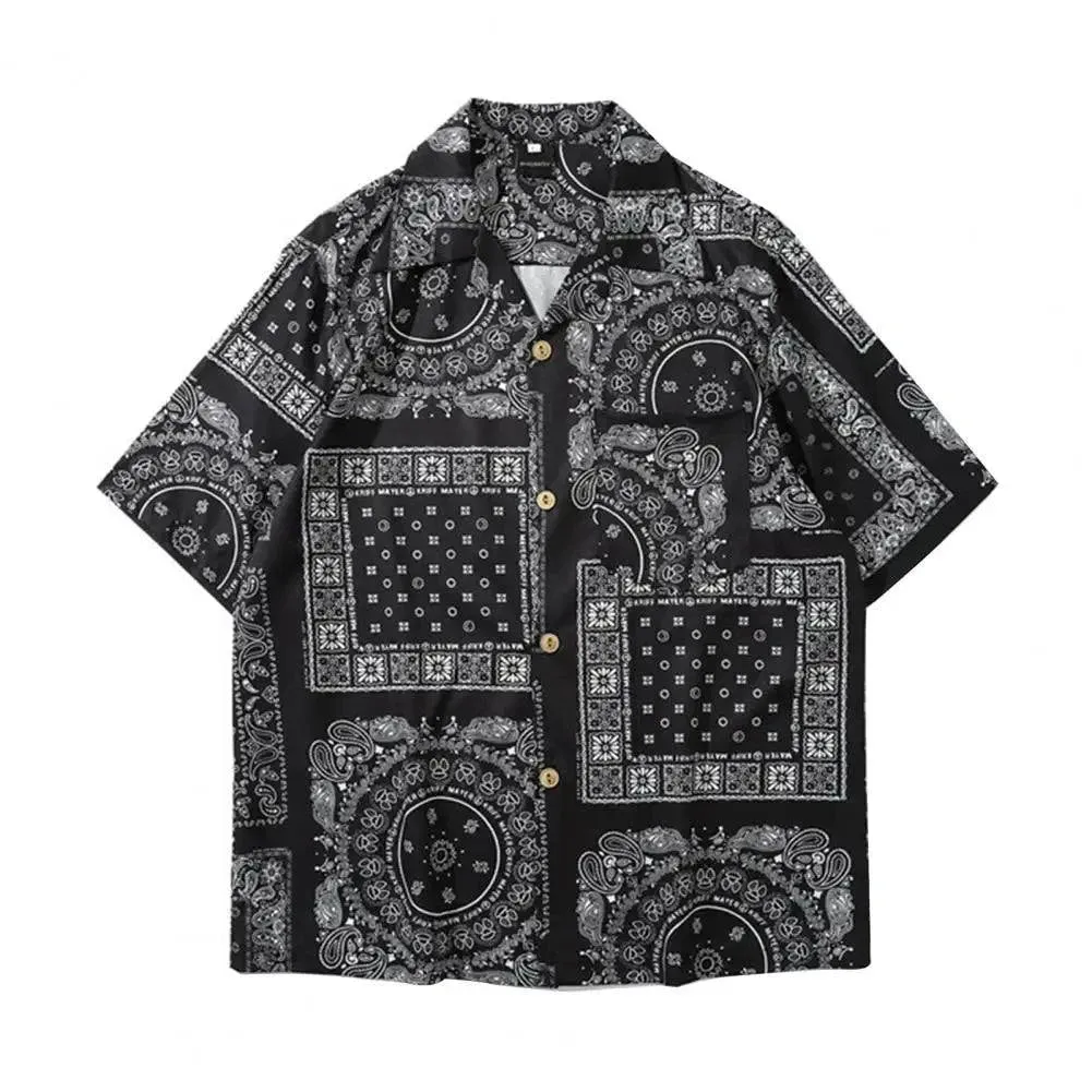 Summer Hawaiian Bandana Shirt Men Short Sleeve Paisley Shirts