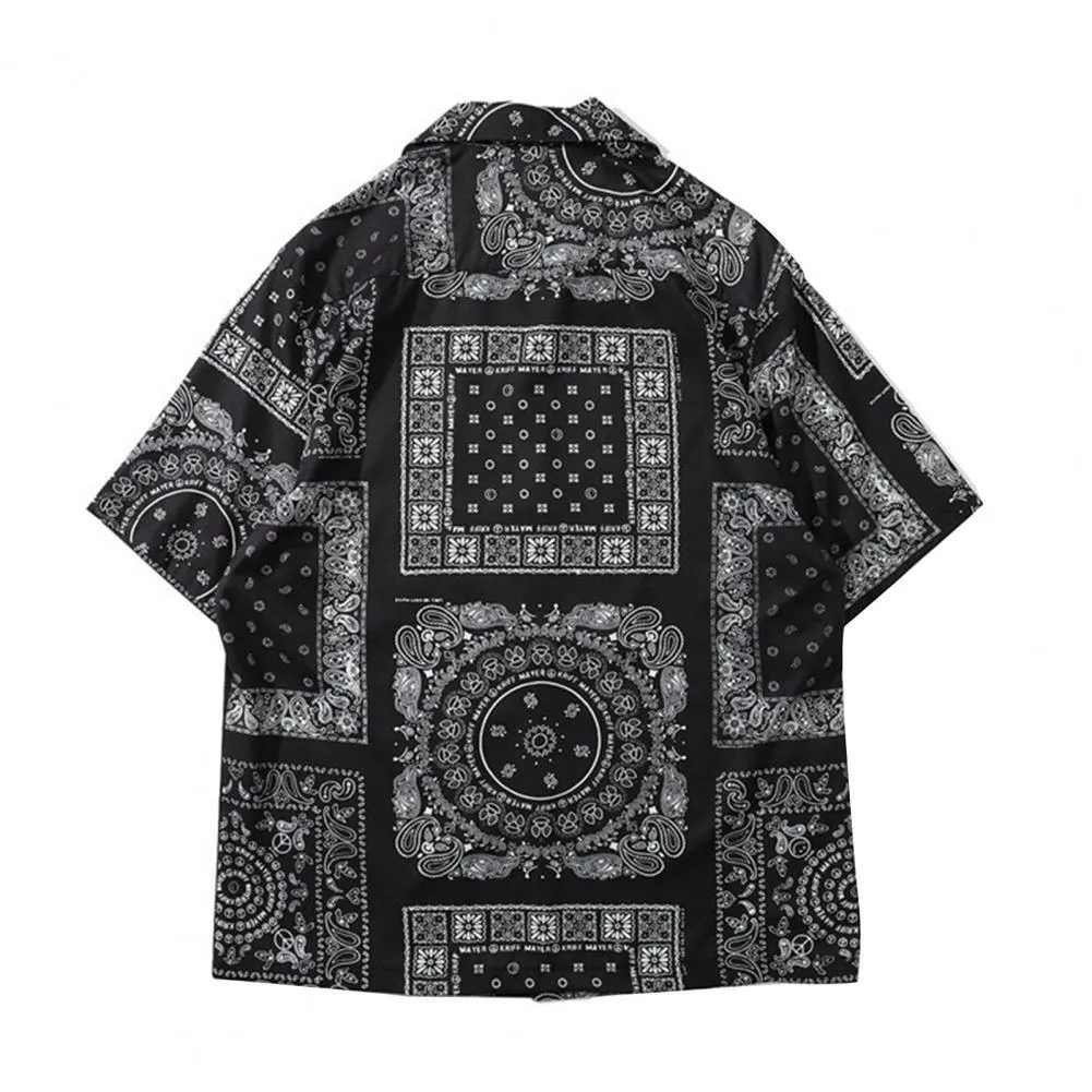 Summer Hawaiian Bandana Shirt Men Short Sleeve Paisley Shirts