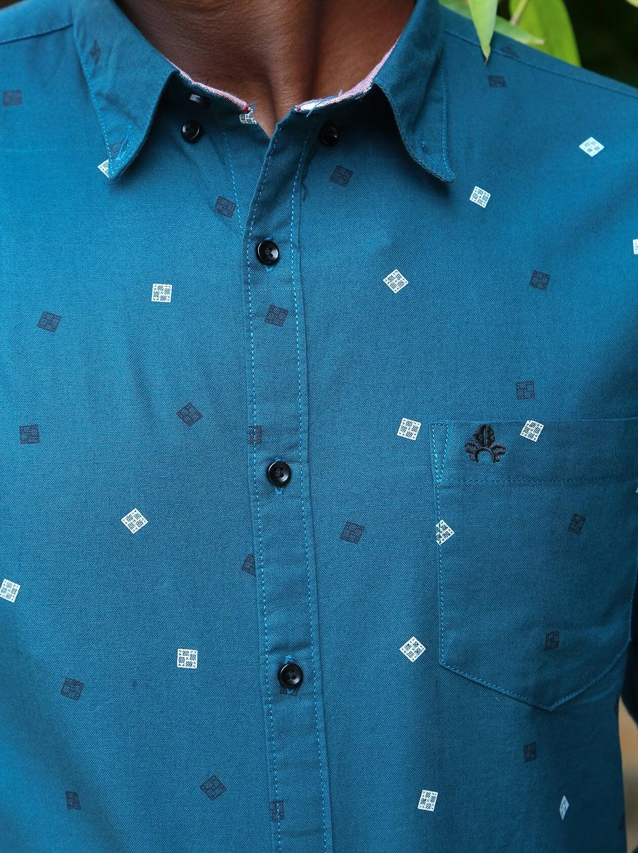 Teal Blue Printed Casual Shirt For Men (GBM9016)